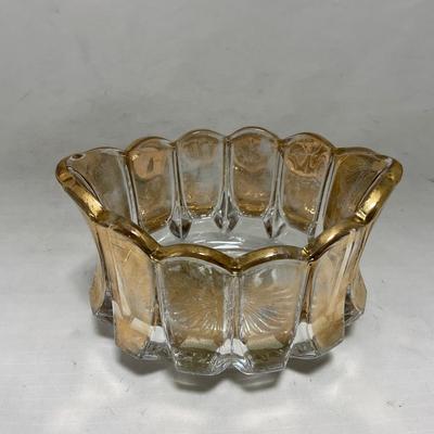 -96- Heavy Clear Glass with Gold Accents | Covered Butter Dish | Lidded Jar | Jar | Creamer & Sugar