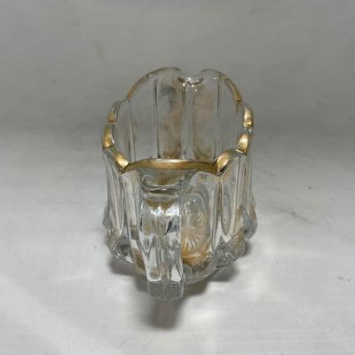 -96- Heavy Clear Glass with Gold Accents | Covered Butter Dish | Lidded Jar | Jar | Creamer & Sugar