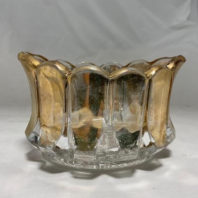 -96- Heavy Clear Glass with Gold Accents | Covered Butter Dish | Lidded Jar | Jar | Creamer & Sugar
