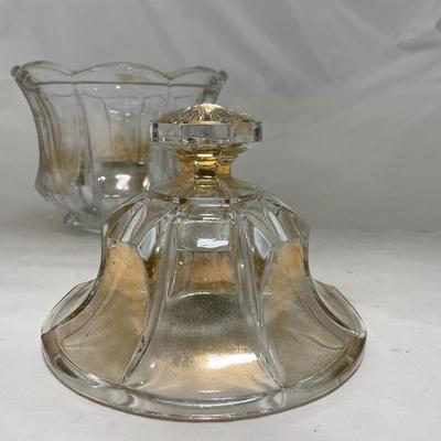 -96- Heavy Clear Glass with Gold Accents | Covered Butter Dish | Lidded Jar | Jar | Creamer & Sugar