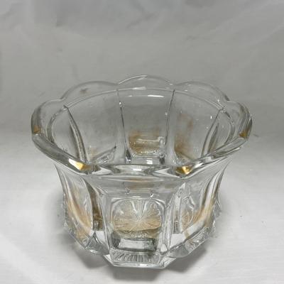 -96- Heavy Clear Glass with Gold Accents | Covered Butter Dish | Lidded Jar | Jar | Creamer & Sugar