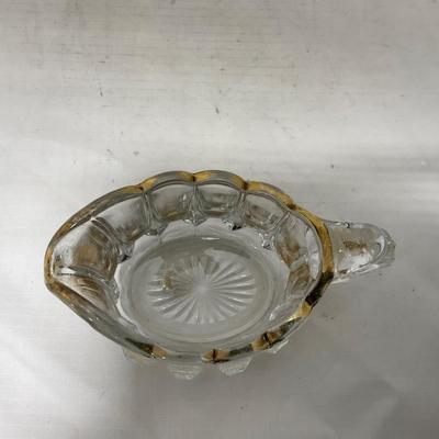 -96- Heavy Clear Glass with Gold Accents | Covered Butter Dish | Lidded Jar | Jar | Creamer & Sugar