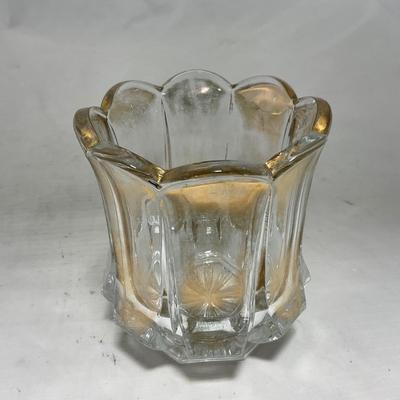 -96- Heavy Clear Glass with Gold Accents | Covered Butter Dish | Lidded Jar | Jar | Creamer & Sugar