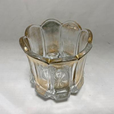 -96- Heavy Clear Glass with Gold Accents | Covered Butter Dish | Lidded Jar | Jar | Creamer & Sugar