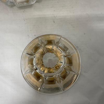 -96- Heavy Clear Glass with Gold Accents | Covered Butter Dish | Lidded Jar | Jar | Creamer & Sugar
