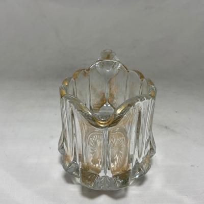 -96- Heavy Clear Glass with Gold Accents | Covered Butter Dish | Lidded Jar | Jar | Creamer & Sugar