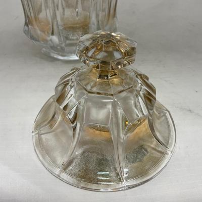 -96- Heavy Clear Glass with Gold Accents | Covered Butter Dish | Lidded Jar | Jar | Creamer & Sugar