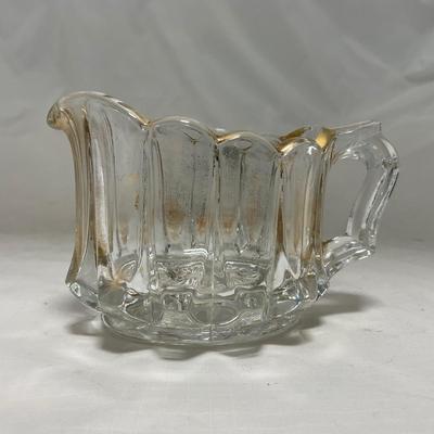 -96- Heavy Clear Glass with Gold Accents | Covered Butter Dish | Lidded Jar | Jar | Creamer & Sugar
