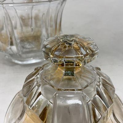 -96- Heavy Clear Glass with Gold Accents | Covered Butter Dish | Lidded Jar | Jar | Creamer & Sugar