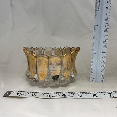 -96- Heavy Clear Glass with Gold Accents | Covered Butter Dish | Lidded Jar | Jar | Creamer & Sugar