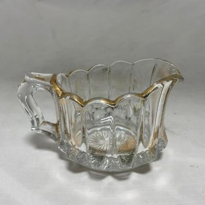 -96- Heavy Clear Glass with Gold Accents | Covered Butter Dish | Lidded Jar | Jar | Creamer & Sugar