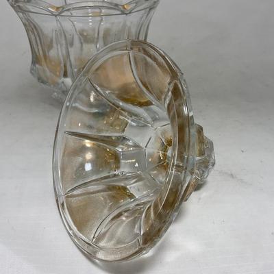 -96- Heavy Clear Glass with Gold Accents | Covered Butter Dish | Lidded Jar | Jar | Creamer & Sugar