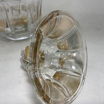 -96- Heavy Clear Glass with Gold Accents | Covered Butter Dish | Lidded Jar | Jar | Creamer & Sugar