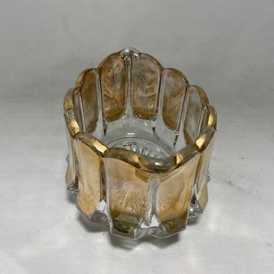 -96- Heavy Clear Glass with Gold Accents | Covered Butter Dish | Lidded Jar | Jar | Creamer & Sugar