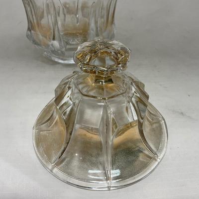 -96- Heavy Clear Glass with Gold Accents | Covered Butter Dish | Lidded Jar | Jar | Creamer & Sugar