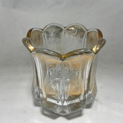 -96- Heavy Clear Glass with Gold Accents | Covered Butter Dish | Lidded Jar | Jar | Creamer & Sugar