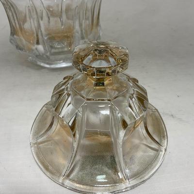 -96- Heavy Clear Glass with Gold Accents | Covered Butter Dish | Lidded Jar | Jar | Creamer & Sugar