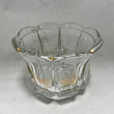 -96- Heavy Clear Glass with Gold Accents | Covered Butter Dish | Lidded Jar | Jar | Creamer & Sugar