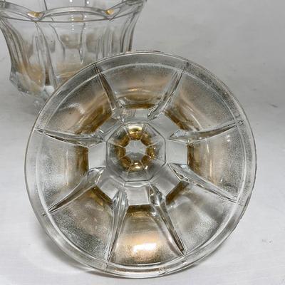 -96- Heavy Clear Glass with Gold Accents | Covered Butter Dish | Lidded Jar | Jar | Creamer & Sugar