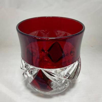 -97- Heavy Ruby Red & Clear Glass | Creamer & Sugar, Butter Dish Lid