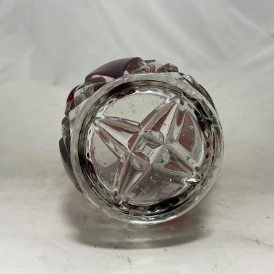 -97- Heavy Ruby Red & Clear Glass | Creamer & Sugar, Butter Dish Lid