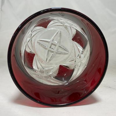 -97- Heavy Ruby Red & Clear Glass | Creamer & Sugar, Butter Dish Lid