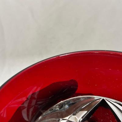 -97- Heavy Ruby Red & Clear Glass | Creamer & Sugar, Butter Dish Lid