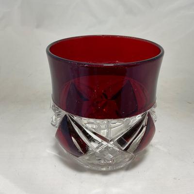 -97- Heavy Ruby Red & Clear Glass | Creamer & Sugar, Butter Dish Lid