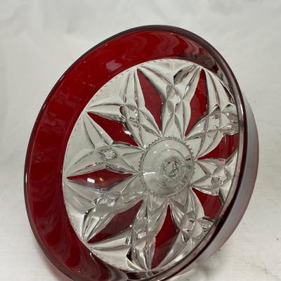 -97- Heavy Ruby Red & Clear Glass | Creamer & Sugar, Butter Dish Lid