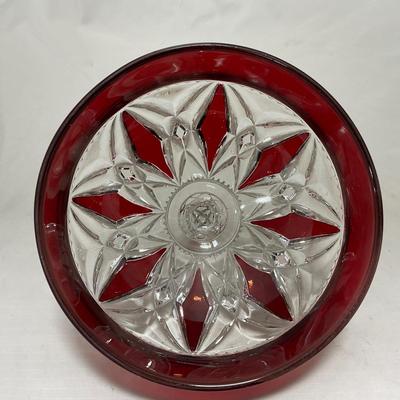 -97- Heavy Ruby Red & Clear Glass | Creamer & Sugar, Butter Dish Lid