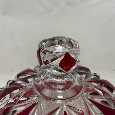 -97- Heavy Ruby Red & Clear Glass | Creamer & Sugar, Butter Dish Lid