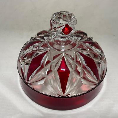-97- Heavy Ruby Red & Clear Glass | Creamer & Sugar, Butter Dish Lid