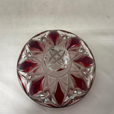 -97- Heavy Ruby Red & Clear Glass | Creamer & Sugar, Butter Dish Lid