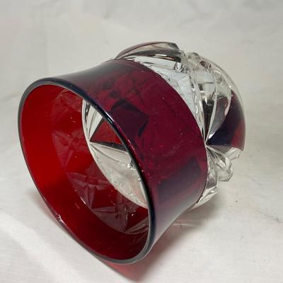 -97- Heavy Ruby Red & Clear Glass | Creamer & Sugar, Butter Dish Lid