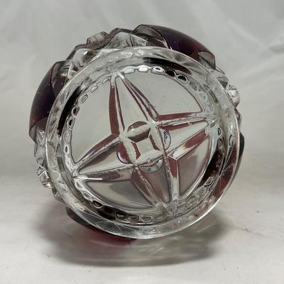 -97- Heavy Ruby Red & Clear Glass | Creamer & Sugar, Butter Dish Lid
