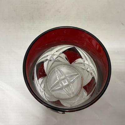 -97- Heavy Ruby Red & Clear Glass | Creamer & Sugar, Butter Dish Lid
