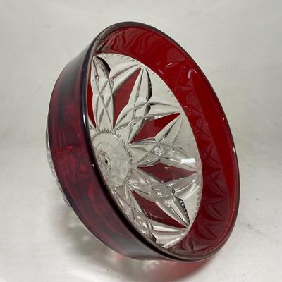 -97- Heavy Ruby Red & Clear Glass | Creamer & Sugar, Butter Dish Lid