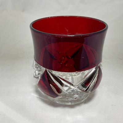 -97- Heavy Ruby Red & Clear Glass | Creamer & Sugar, Butter Dish Lid