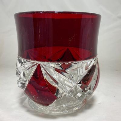 -97- Heavy Ruby Red & Clear Glass | Creamer & Sugar, Butter Dish Lid