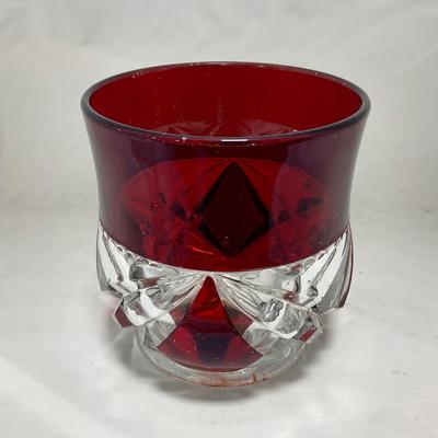 -97- Heavy Ruby Red & Clear Glass | Creamer & Sugar, Butter Dish Lid