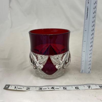 -97- Heavy Ruby Red & Clear Glass | Creamer & Sugar, Butter Dish Lid