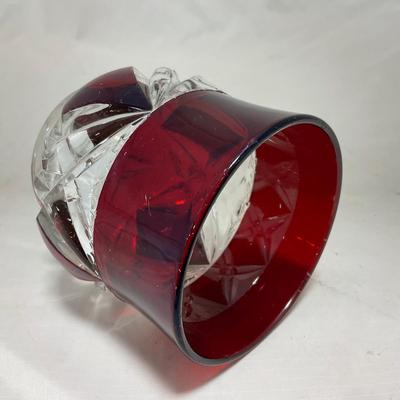 -97- Heavy Ruby Red & Clear Glass | Creamer & Sugar, Butter Dish Lid