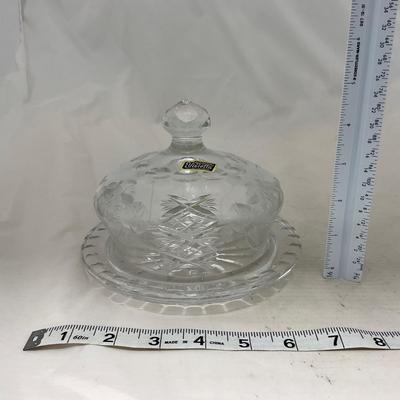 -100- Clear Glass | Hand Cut Lead Crystal | Covered Butter Dish