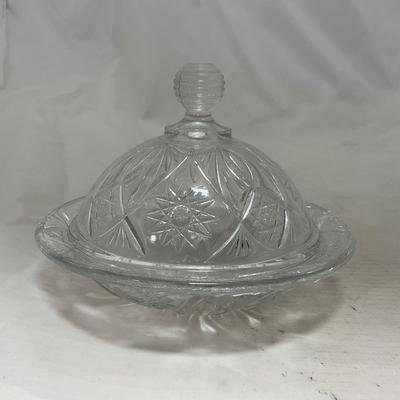 -102- Clear Cut Glass | Covered Butter Dish