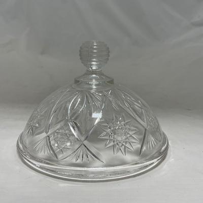 -102- Clear Cut Glass | Covered Butter Dish