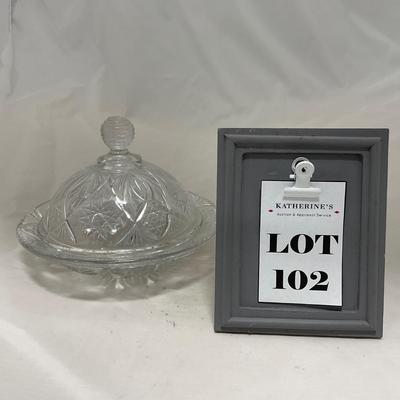-102- Clear Cut Glass | Covered Butter Dish