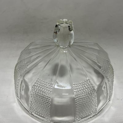 -103- Clear Glass | Dotted Pattern | Covered Butter Dish | Covered Sugar & Creamer
