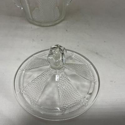 -103- Clear Glass | Dotted Pattern | Covered Butter Dish | Covered Sugar & Creamer