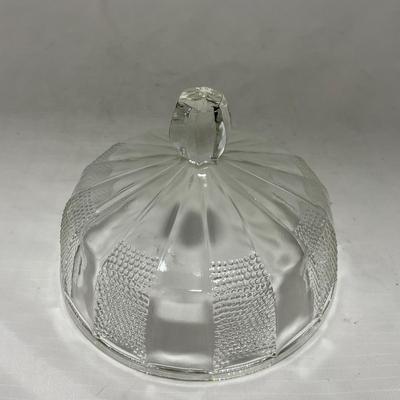 -103- Clear Glass | Dotted Pattern | Covered Butter Dish | Covered Sugar & Creamer
