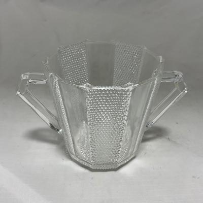 -103- Clear Glass | Dotted Pattern | Covered Butter Dish | Covered Sugar & Creamer